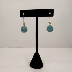Turquoise Faceted Cluster Beaded Ball Drop Earrings Gold Tone Dangle Jewelry